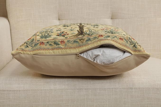 Charlotte Home Furnishings Throw Pillow Covers, Decorative Boho Pillow Covers for Couch, Light Tree of Life Square Cushion Cases 18x18 in, European Cotton Jacquard Woven for Cozy Bedroom Decor