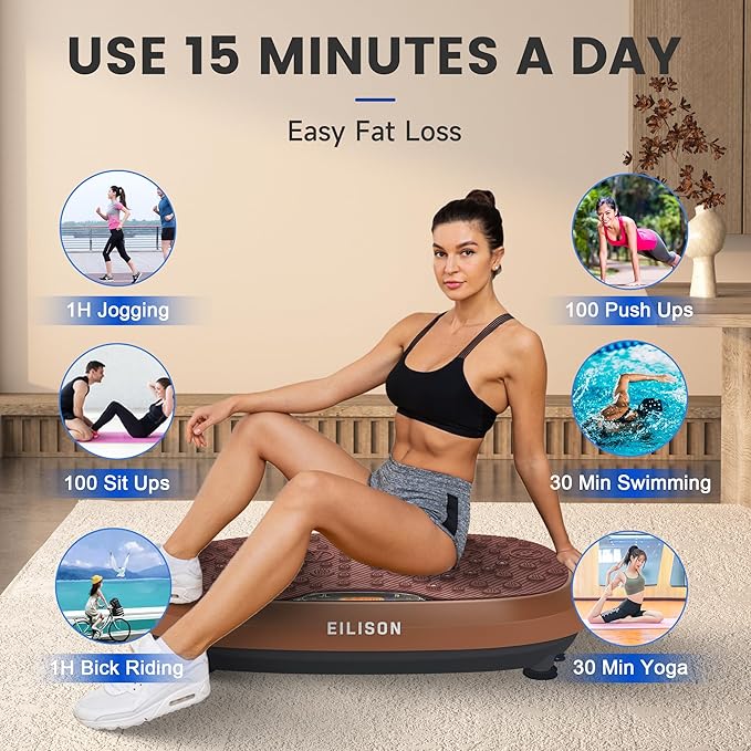 EILISON FitMax 3D XL Vibration Plate Exercise Machine - Whole Body Workout Vibration Platform w/Loop Bands - Lymphatic Drainage Machine for Weight Loss, Shaping, Wellness, Recovery