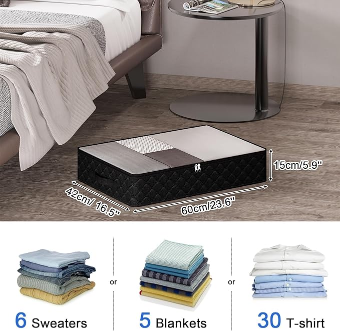 Fixwal 4 Pack Black Underbed Storage Bags with Clear Window and 2 Reinforced Handles Under Bed Storage Containers for Clothing, Bedding, Comforter