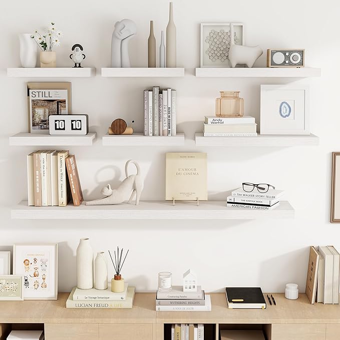 16 Inch Floating Shelves, 16"x9.25"x1.5" Inch Deep Floating Shelves for Wall, Wooden Shelves for Bathroom, Bedroom, Living Room, Cream White Oak