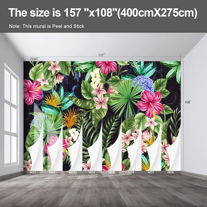 Floral Wall murals Peel and Stick Flowers Wallpaper for Bedroom Living Room - 108"x157"