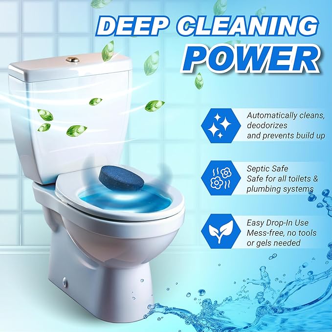 Automatic Toilet Bowl Cleaner Tablets – 20 Tabs - Blue Gel Toilet Tank Cleaners, Hard Water Ring Remover, Septic-Safe Heavy-Duty Stain & Smell Eliminator, Toilet Cleaning & Deodorizer