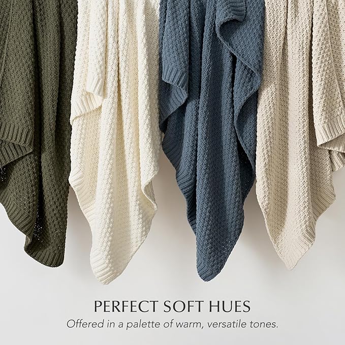 Chunky Chenille Knit Throw Blanket for Couch, Soft Luxurious Moss Stitch Blankets for Bed, Cozy Decorative Farmhouse Knitted Throws for Sofa, Olive Green, 50" x 60"