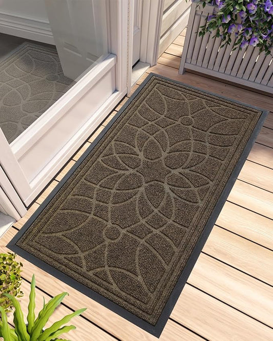 DEXI Front Door Mat Outside Entrance, Heavy Duty Non Slip Low Profile Doormat for Entryway, Trap Dirt and Moisture Welcome Mats, Easy Clean, Patio, Garage, 4x2, Brown