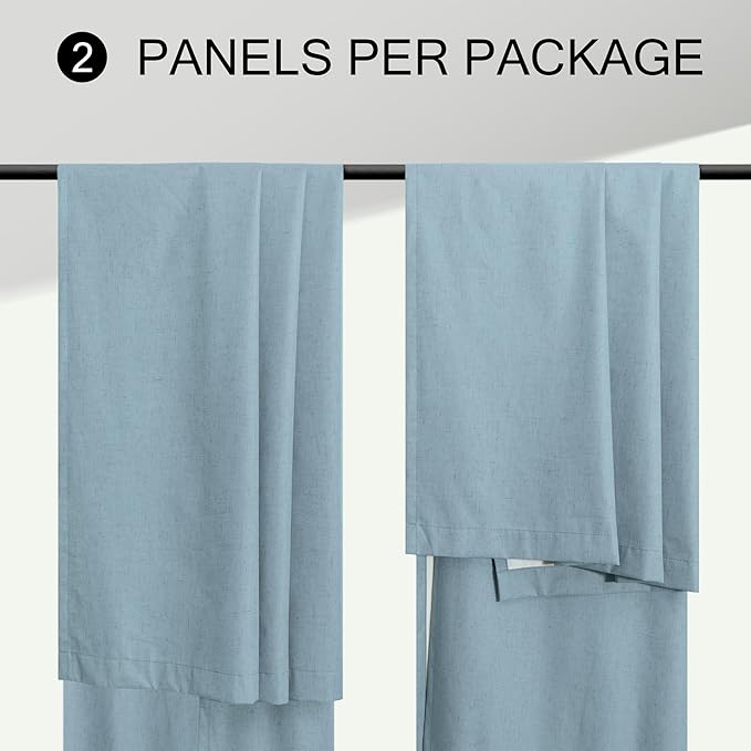100% Blackout Curtains 90 Inches Long for Living Room 2 Panels Set Light Blocking Heat Darkening Energy Saving Curtain Window Coverings Coastal Beach Linen Farmhouse Drapes Bedroom Stone Blue Chambray