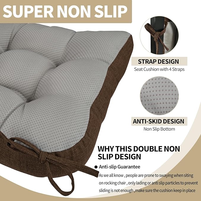BUYUE Chair Cushion Set for Rocking Chair, Back Pillow & Seat Cushion with Ties, Original Woven Fabric Non-Slip Chair Pads for Elderly Sitting, Chocolate