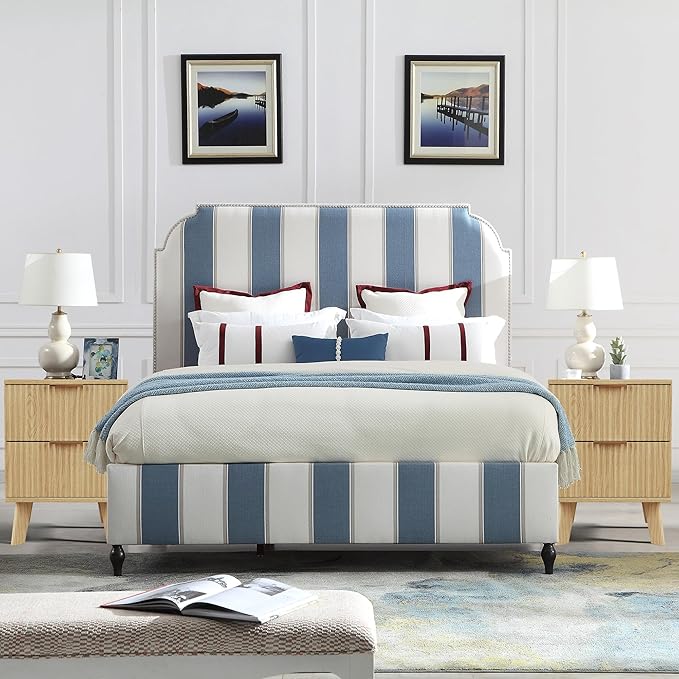 Fluted Nightstands Set of 2, Mid Century Modern 2 Drawer Dresser for Bedroom, Small Night Stand Side Table End Table with Wood Drawer Storage for Bedroom Closet, Natural