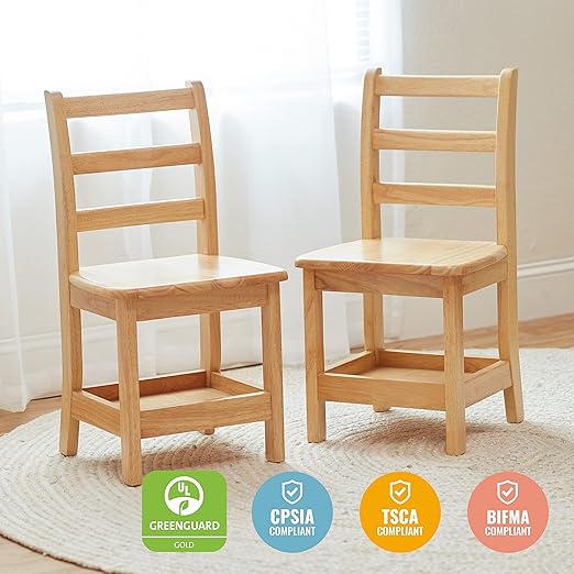 ECR4Kids Three Rung Ladderback Chair with Storage, 14in Seat Height, Classroom Seating, Honey, 2-Pack