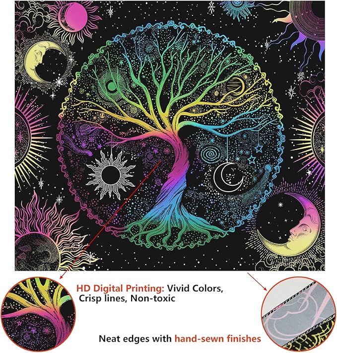 AACKart Blacklight Tapestry for Bedroom - Spiritual Tree of Life Wall Tapestry Glow in the Dark Wall Hanging 59.1 x 51.2 inches