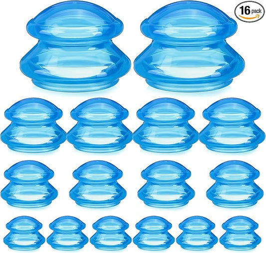 Geiserailie 16 Pcs 4 Sizes Cupping Therapy Set Silicone Cupping Massage Cups Professional Chinese Therapy Cup Vacuum for Body Muscle Nerve(Blue)