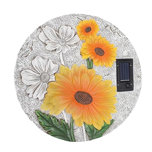 DREAM GARDEN Garden Décor Sunflower Outdoor Decorative Stones, Solar Garden Stone Resin Outdoor Garden Stone Patio, Walkway Stones Yard Art, 10.75 Inch