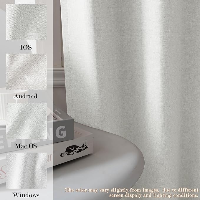 70" W x 108" L Faux Linen Room Divider Curtains, Full Blackout Pinch Pleated Drapes for Traverse Rod, Bedroom Divider Privacy Drapery with Hooks for Ceiling Track, 1 Panel, Greyish White