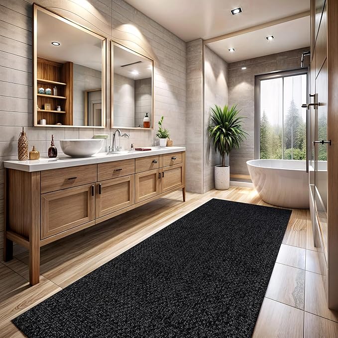 CAMILSON Indoor and Outdoor Runner Rug Dark Gray Black Solid Boho Woven Design Easy-Cleaning Non Shedding Farmhouse Living Room Bedroom Garden Patio and Kitchen Washable Outside Carpet Alfombras (2x7)