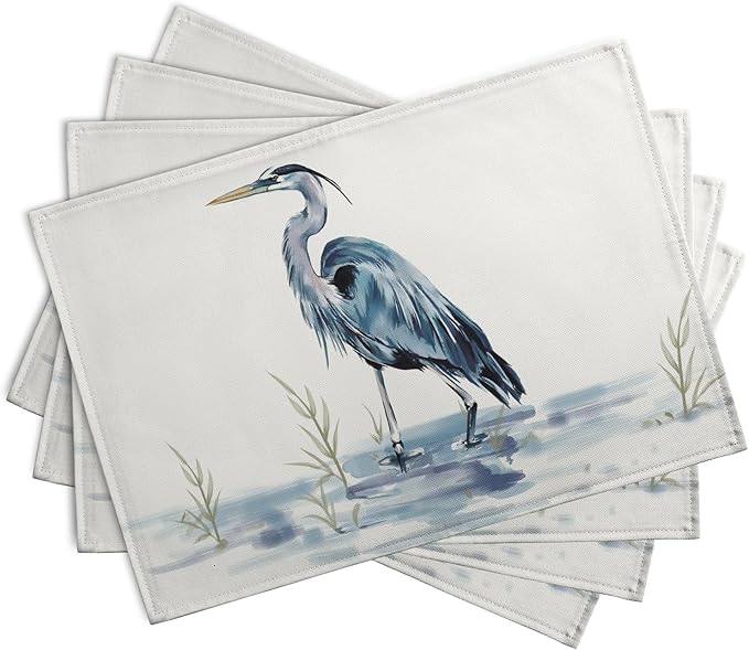Coastal Placemats Set of 4 Summer Ocean Heron Place Mats 12x18 Inch Nautical Beach Sea Bird Pelican Table Mat Heat Resistant Non Slip Washable Linen Fabric Kitchen Dining Placemat