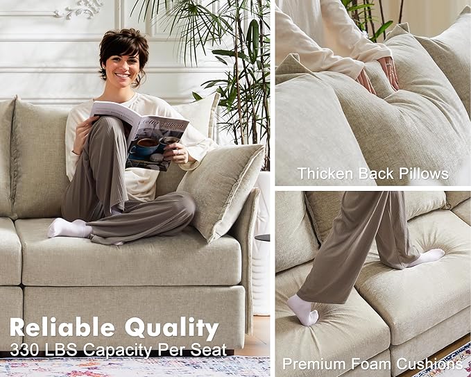 102.6" U Shaped Modular Sectional Sofa, 5 Seater Couch with Storage Ottoman Deep Seat and High Backrest with Removable Cover for Living Room, Apartment - Chenille Beige