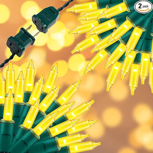 300LIGHTS(2*150L) YELLOW Extra-Bright With End Connectors Christmas Decorative Light 19.44m UL Certified Mini String Light Set Waterproof for Home Garden Holiday Tree Party Patio Decor Wedding