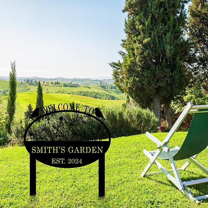 Custom Metal Flower Sign with Stakes - Personalized Garden Decor, Housewarming Gift - Large Yard Sign Plaque