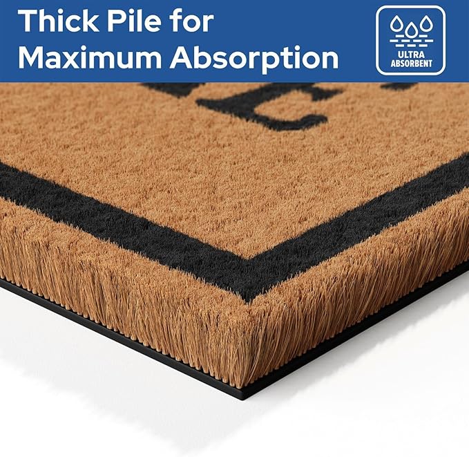 Barnyard Designs Natural Coco Coir Heavy Duty Backing Doormat - Large Cute Non-Slip Front Door Welcome Mat for Outside Entrance or Porch Entry, Brown (17x30, Home Sweet Home)