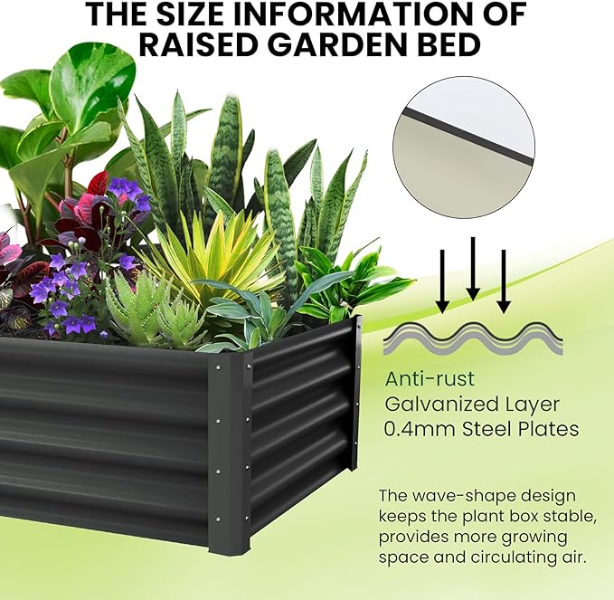 Galvanized Raised Garden Bed Outdoor, 2 Pcs 6x3x1FT Outdoor Large Planter Raised Beds Open Base with Safety Edge and Glove for Vegetables Flowers Ground Planter, Dark Gray
