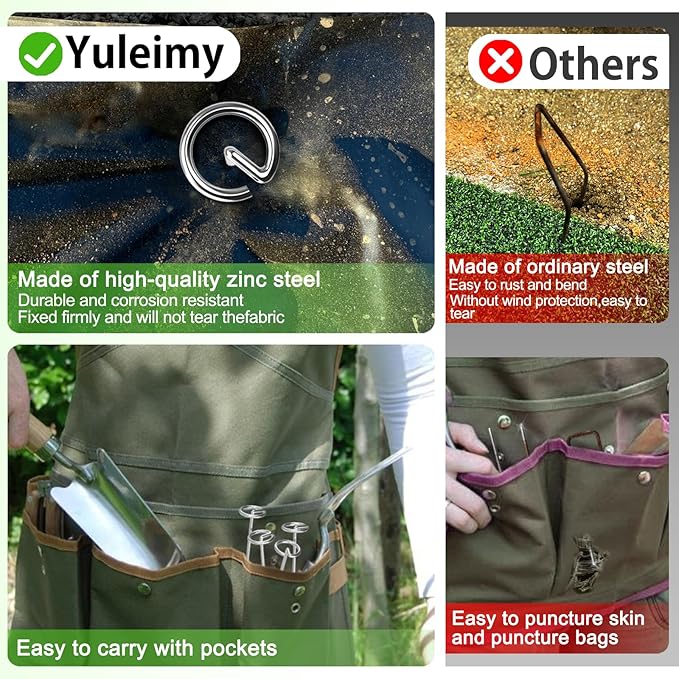 40 Pack Heavy Duty 8 Gauge Galvanized Landscape Fabric Pins, 6 Inch G-Shaped Round Top Weed Barrier Stakes for Garden, Erosion Control, Tent, Ground Cover (Silver)