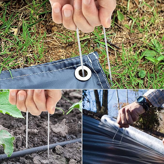 6 Inch Landscape Staples, More Thicker Heavy Duty 8 Gauge Galvanized Landscape Stakes, 125 Packs Garden Staples for Lawns, Weed Barriers, and Landscape Fabrics, Irrigation Hose, Tent Pegs ﻿