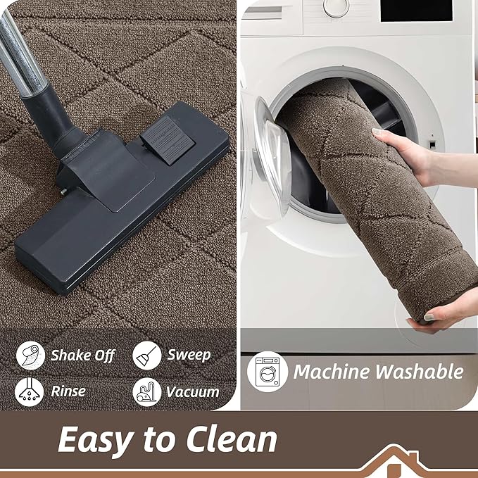 BEQHAUSE Dirt Trapper Door Mat 20" x 32", Doormat Non-Slip Entryway Rugs Washable, Dog Door Mat Stain Resistant and Absorbent Welcome Floor Mat for Front Back Door, Muddy Wet Shoes & Paws, Light Brown