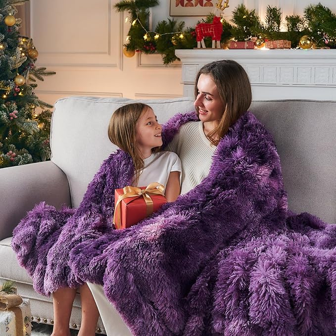 GONAAP Fuzzy Faux Fur Throw Blanket Twin Size Tie-dye Violet Purple Super Soft Cozy Plush Fuzzy Shaggy Blanket for Couch Sofa Bed (Tie-dye Violet Purple, Twin(60"x80"))