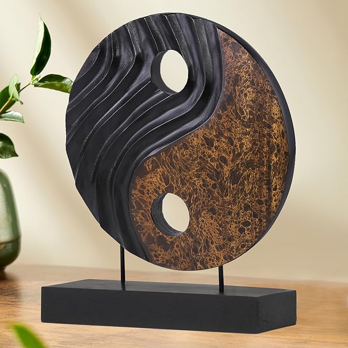 Decozen Handcrafted Solid Wood Yin Yang Sculpture Ideal for Home, Mantel, Fireplace, and Foyer Decor - Valentines Day Gifts