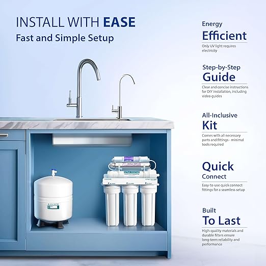 APEC Water System ROES-PHUV75 Essence Series Top Tier Alkaline Mineral pH+ and UV Ultra-Violet Sterilizer 75 GPD 7-Stage Ultra Safe Reverse Osmosis Drinking Water Filter System