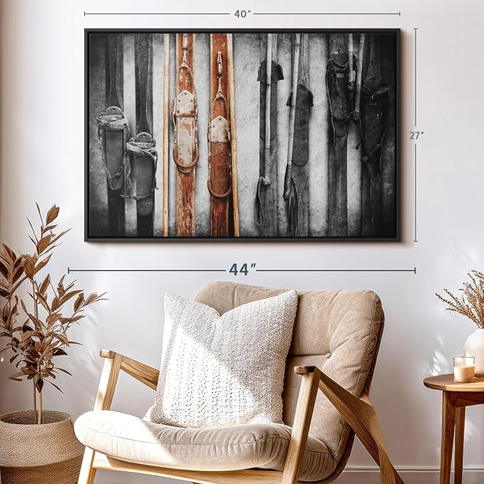 ElephantStock Ski Collection Wall Art - Horizontal Framed Canvas - 1-Piece Bathroom Wall Decor - Photography sports Canvas Print - Brown and Black Decor for Wall - 40" X 27"