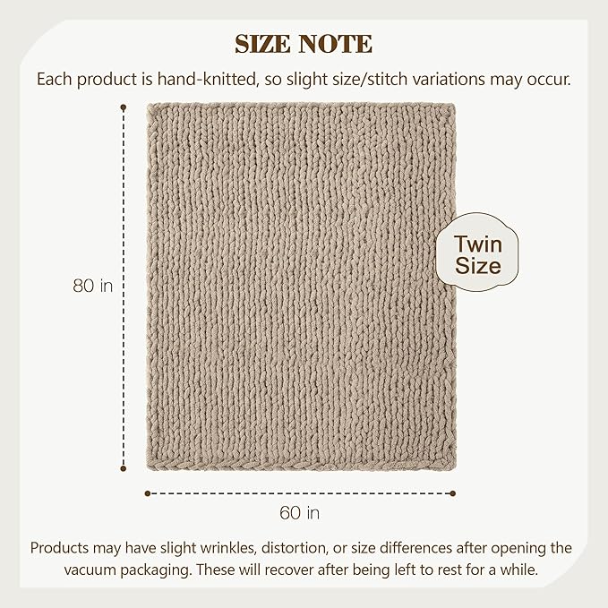 Carriediosa Chunky Knit Throw Blanket 60" X 80" Twin, 100% Hand Made Large Chenille Loop Yarn Soft Fluffy Throws for Couch Sofa Bed, Big Crochet Cozy Heavy Thick Cable Woven Blankets, Taupe