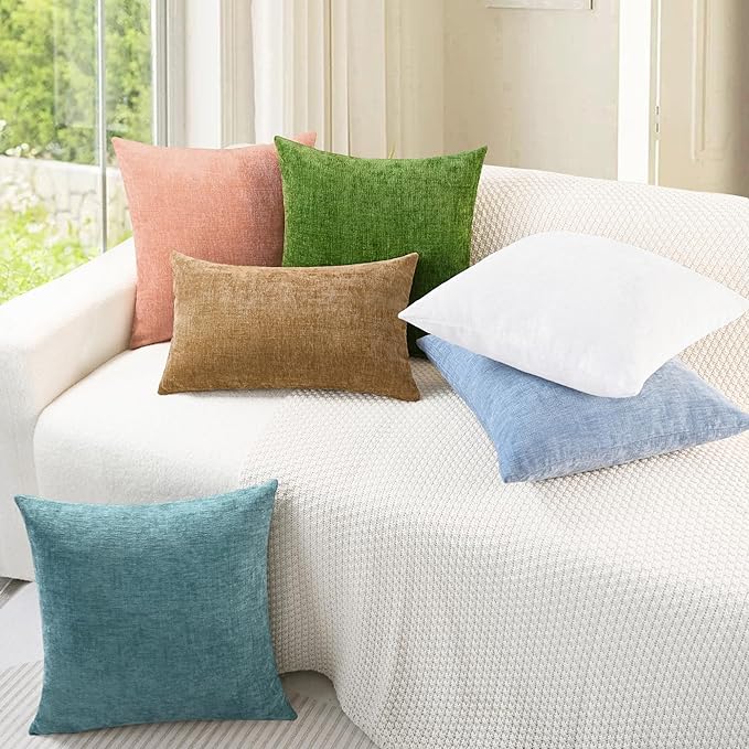 CaliTime Throw Pillow Covers Decorative 18 X 18 Inches Pack of 4 Cozy Chenille Cushion Cases for Couch Sofa Bed Living Room Home Baby Blue