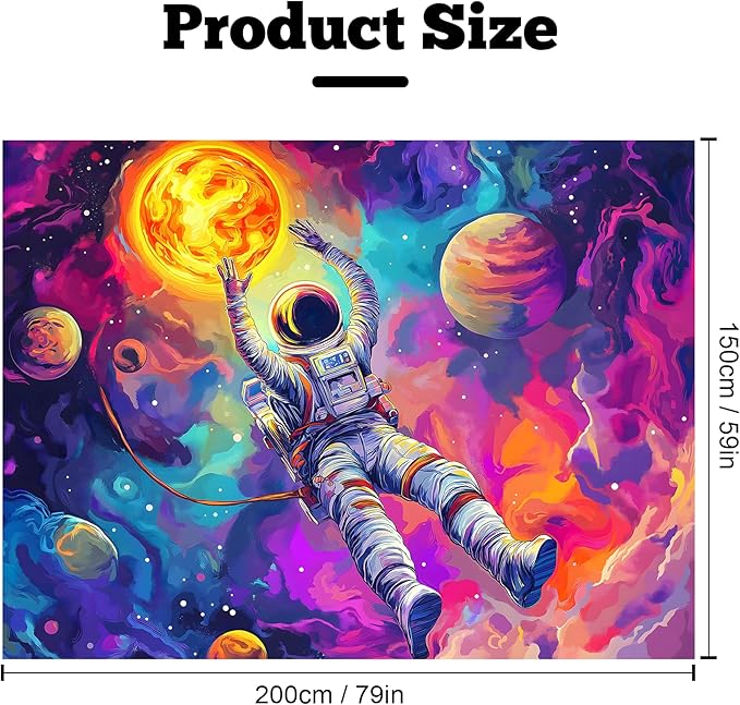 BVBOX Astronaut Space Blacklight Tapestry 79"x59", UV Reactive Floating Astronaut Universe Galaxy Planet Glow in Dark Tapestries, Black Light Neon Upright Poster Wall Hanging Backdrop Decor for Bedroom Living Room