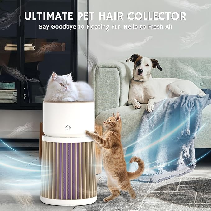 Airthereal Pet Air Purifier with Odor Eliminate H13 Purple Filter - Air Cleaner for Pet Hair, Dander, Cat Urine Odor, Dust, Smoke - Integrated PM 2.5 Air Quality Sensor, 360°Air Intake, AGH400-PET