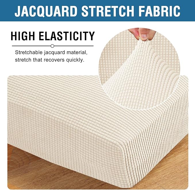 H.VERSAILTEX Super Stretch Individual Seat Sofa Covers Couch Slipcover Sets Thick Jacquard Textured Twill Fabric (3 Piece XL Sofa Cushion Covers, Natural)