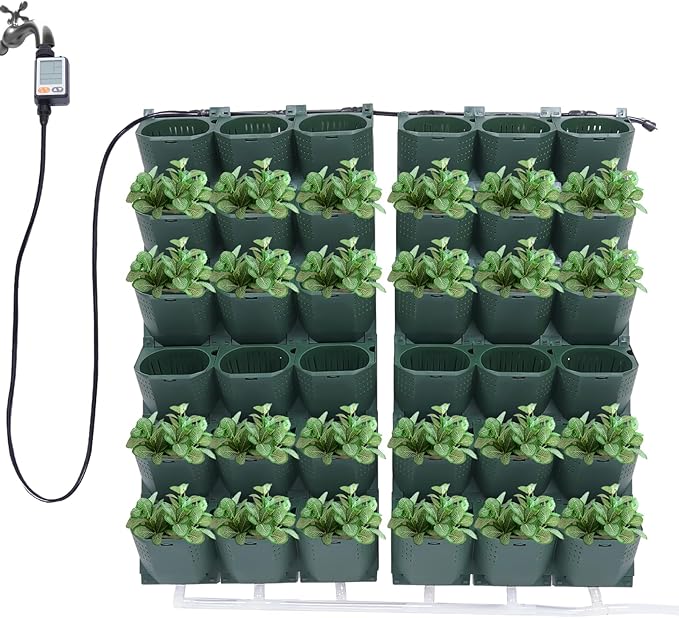 36 Pots Self-Watering Wall-Mounted Planter, 39.4”L x 46.5”H Vertical Wall Planter Self Watering Stackable Planters Vertical Garden Wall Garden Planter Outdoor Indoor for Herbs Flowers Strawberries
