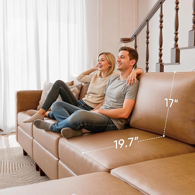 118.5" Faux Leather Modular Sectional Sofa, L Shaped Couch Set for Living Room, 7-Seater Comfy Cloud Couches with Storage Seat Brown