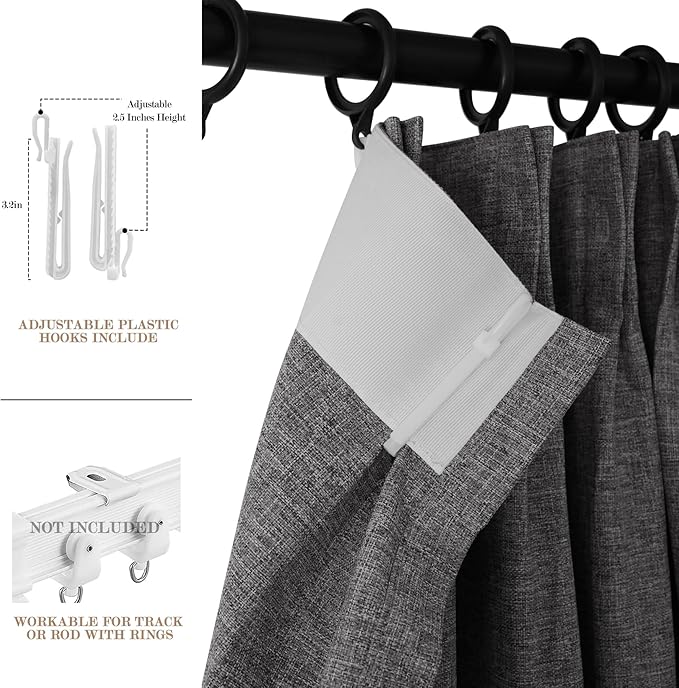 150 Inches Extra Wide Room Divider Draperies, Pinch Pleat Drapes, Absolutely Blackout Sliding Door Drapery, Total Privacy Ceiling Track Curtains, 150" W by 96" L, Natural Grey (1 Panel)