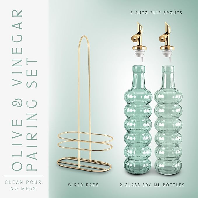 COOK WITH COLOR Glass Olive Oil Bottle Dispenser - 2 Pack- 17oz Oil and Vinegar Cruet - Olive Oil Carafe Decanter for Kitchen