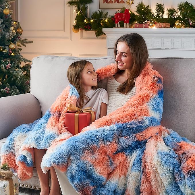 GONAAP Fuzzy Faux Fur Throw Blanket Twin Size Tie-dye Sunset Super Soft Cozy Plush Fuzzy Shaggy Blanket for Couch Sofa Bed (Tie-dye Sunset, Twin(60"x80"))
