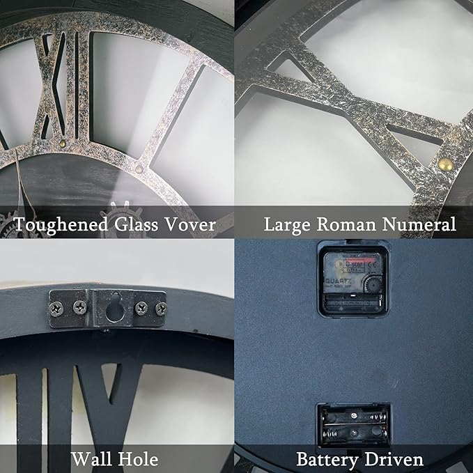 27 Inch Moving Gear Wall Clock, Oversized Wall Clocks, Clock Living Room Decor, Solid Wood Frame, Battery Operated, Large Wall Clock with Steampunk Industrial for Fireplace(Black)