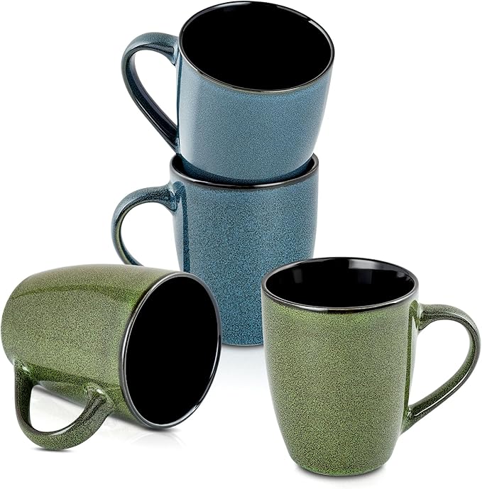 Ceramic Mugs 12oz,Large Ceramic Coffee Cups for Men, Women, Dad, Mom, Modern Coffee Mugs With Handle For Tea,Latte,Cappuccino,Cocoa. (green and blue 4pack)
