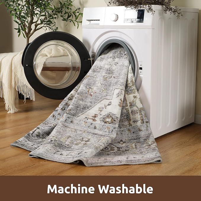 AMOAMI-4X6 Area Rugs for Living Room -Soft Vintage Bedroom Rugs-Non Slip Washable Rug-Throw for Living Room Bedroom Bedside Dining Room Office Grey