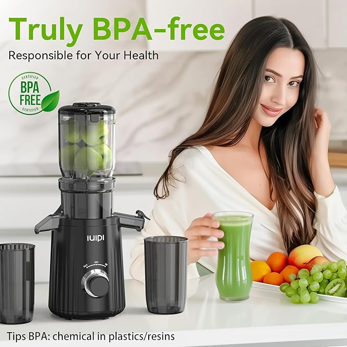 Cold Press Juicer, Slow Masticating Juicer Machines for Whole Vegetable and Fruit, 4.3" Feed Chute, BPA Free, Quiet Easy Clean Juicer to Unlock Fresh & Nutritious Juices (Black)