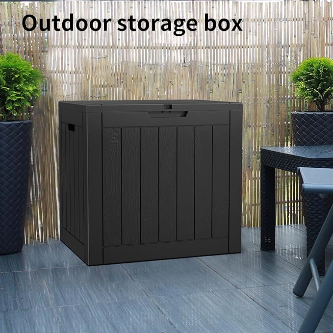 30 Gallon Deck Box Large Outdoor Storage for Patio Furniture,Outdoor Cushions,Garden Tools and Pool Supplies,Waterproof,Resin,Lockable(Black)