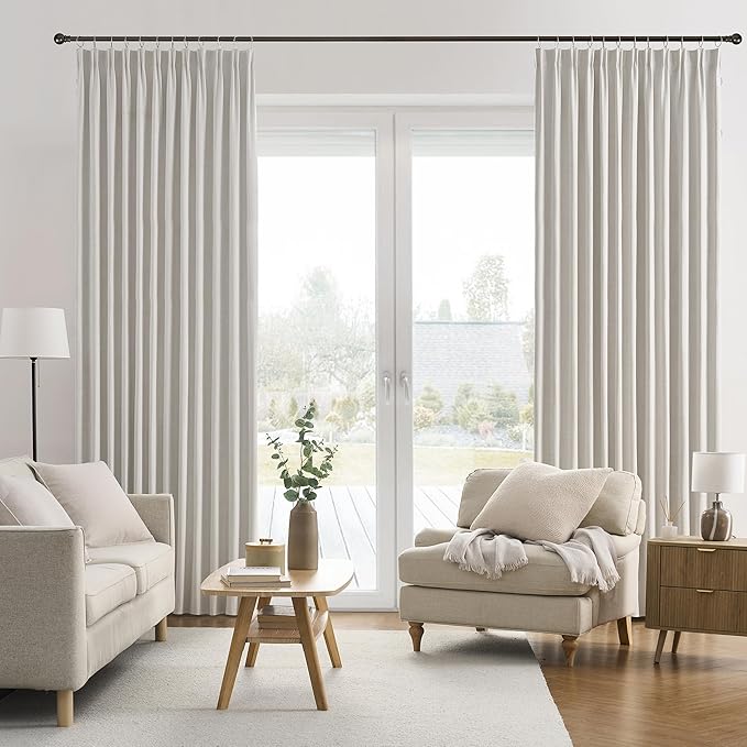 2 PCs Extra Wide Linen Blackout Curtains 100 Inches Long,Back Tab Pleaetd Drapes with Hooks Track System Curtain Panels Room Divider Curtains for Patio Sliding Door Living Room 70 x 100 Natural Birch