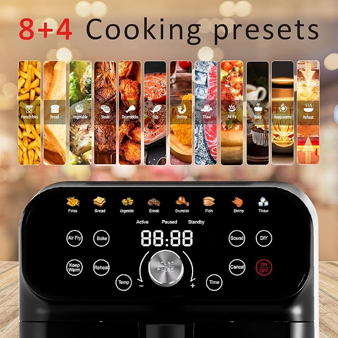 Air Fryer, 6QT Air Fryer Oven with LED Digital Touchscreen, 12 Preset Cooking Functions Air fryers,Roast, Warm-Up, Stay Warm, Stick-Free & Dishwasher-Friendly Basket, Stainless Steel/Black