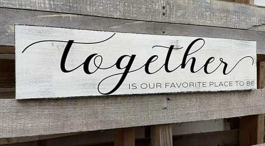 Farmhouse Bedroom Wall Art, Together is Our Favorite Place to Be,Rustic Wood Wall Hanging Quotes Master Bedroom Signs Family Plaque Home Decor for Wedding Decorations (Together) 6x16 Inch