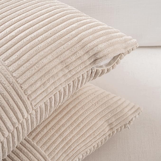 Fancy Homi 2 Packs Tan Decorative Throw Pillow Covers 20x20 Inch for Living Room Couch Bed Sofa, Farmhouse Boho Home Decor, Soft Corss Corduroy Patchwork Accent Square Beige Cushion Case 50x50 cm