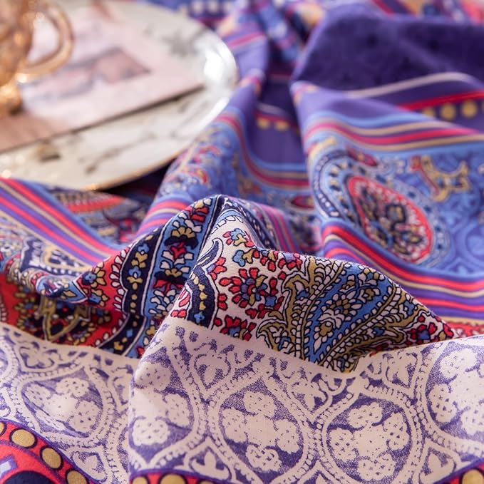 ABREEZE Bohemian Vintage King Size Floral Cotton Bedding Set 3Pcs Duvet Cover Set Boho Purple Paisley 100% Egyptian Brushed Cotton Reversible Home Bedding Collection